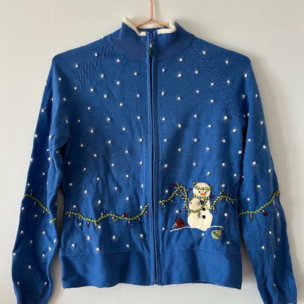 vintage novelty embroidered snowman cotton cardigan
